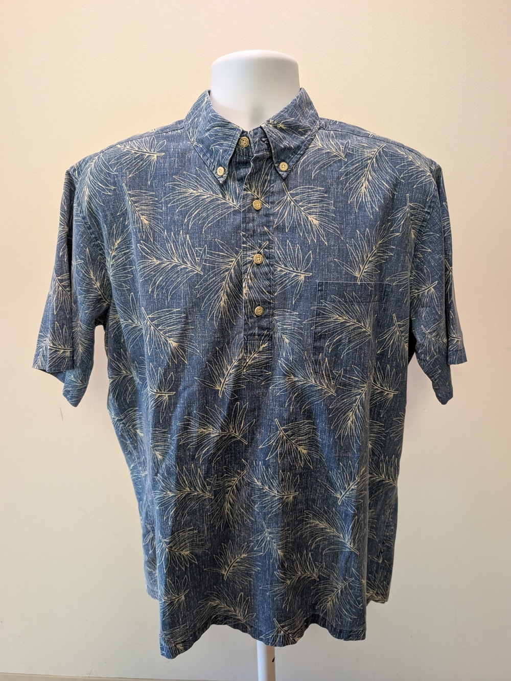 reyn spooner Blue Palm-Print Button-Down Camp Shirt